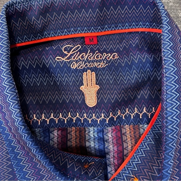 Luchiano Visconti Men’s Multi Color Chevron Striped Double Sided Shirt Size M - Picture 2 of 8